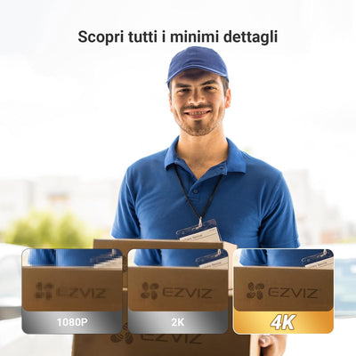 EZVIZ EP4 Spioncino Digitale WiFi 4K con Schermo Touch da 5,5", Batteria 7100mAh, Riconoscimento Facciale AI, Audio Bidirezionale, Visione Notturna, Rilevamento PIR, Supporta MicroSD 512GB, Oro