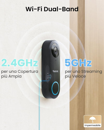 Reolink 5MP Videocitofono Wi-Fi 2,4/5 GHz con Chime, Rilevamento e Avvisi di Uomo, Video Campanello, Audio Bidirezionale, Visione Notturna a Infrarossi, Video Doorbell Supporta microSD e Cloud, Nero