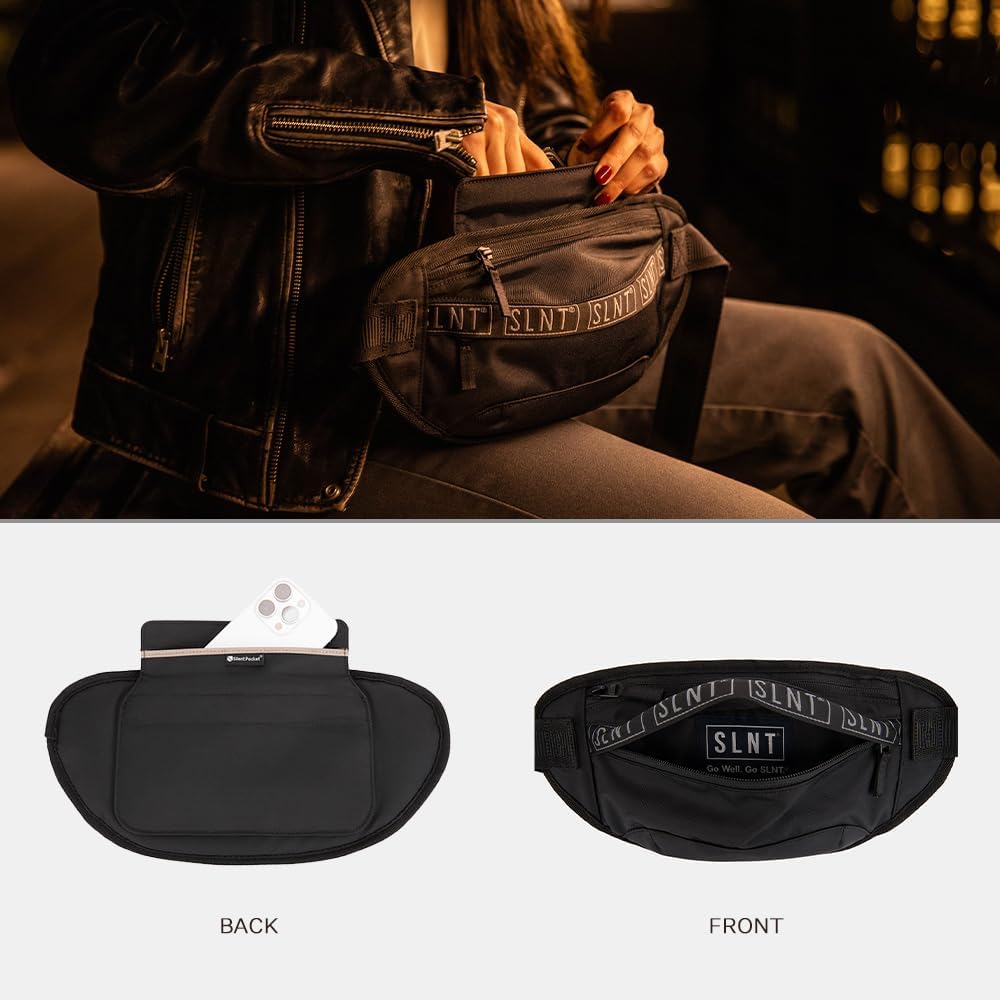 Silent Pocket SLNT Essentials Borsa a tracolla Faraday con blocco del segnale e tasca per ridurre i campi elettromagnetici, per uso in rete o fuori rete