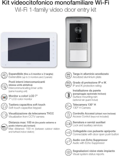 Vimar K42910 Kit videocitofono monofamiliare da parete con con tastiera capacitiva, alimentatore multispina, targa audiovideo RFID, staffe per fissaggio, tradizionale