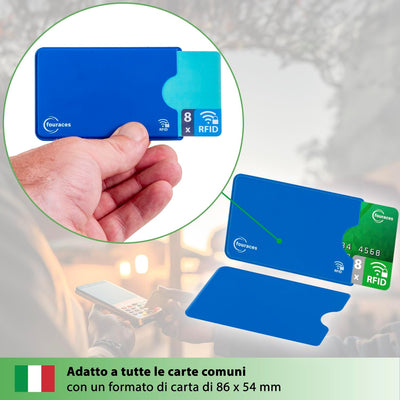 fouraces 8x porta tessere carte di credito con protezione RFID - proteggi tessera, schermato - per bancomat, blocking, protection