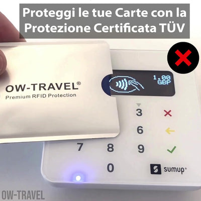 OW-Travel Custodie Blocco RFID. Protezione RFID per Porta Carte di Credito Uomo e Donna e Custodia Passaporto. Proteggi Carte di Credito Contactless. Porta Bancomat Schermato + Custodie Passaporto, 14