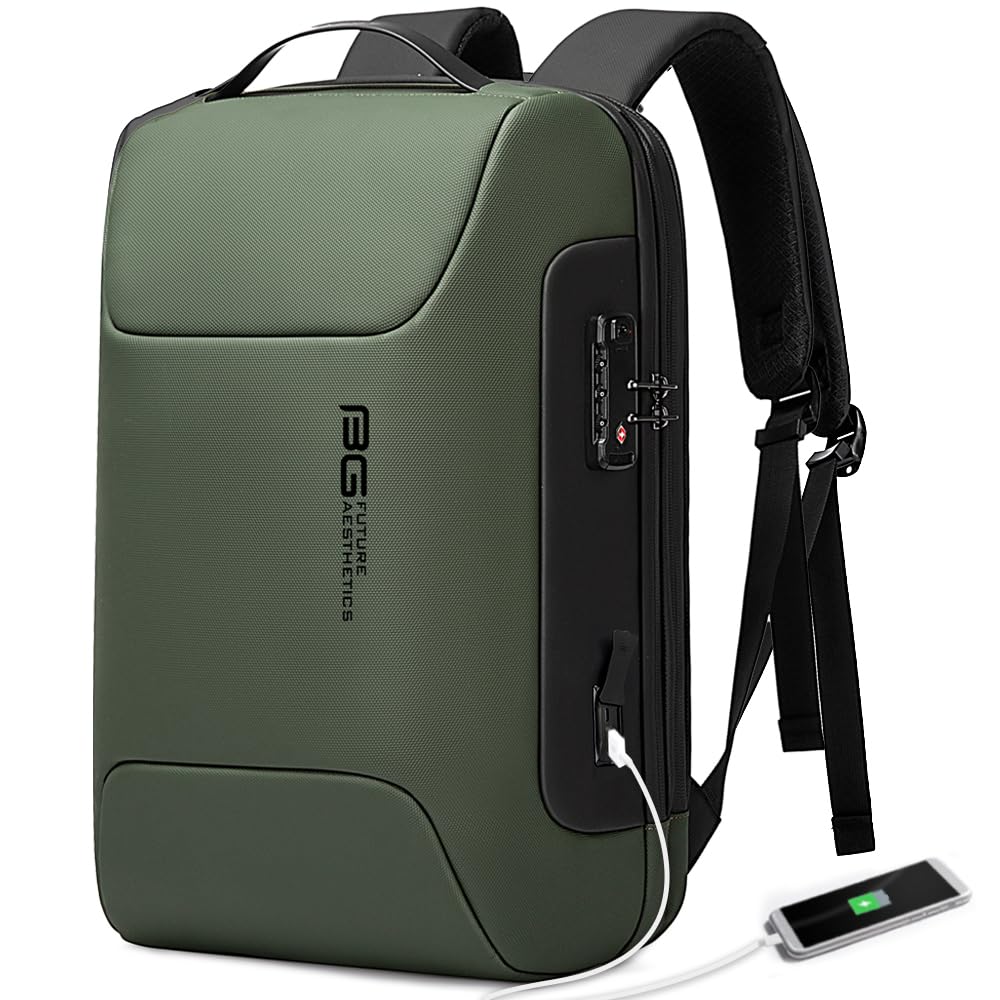 BANGE Anti Theft Business Backpack Fits 15.6 Inch Laptop,Lock Backpack with USB3.0 Charging Port for Office Work,Slim Laptop Backpack for Men and Women