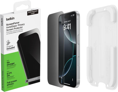Belkin ScreenForce InvisiGlass Privacy Pellicola iPhone 17 Pro Max, Pellicola Protettiva Resistente a Graffi e Impatti, con Supporto Easy Align per un'Applicazione Senza Bolle, Vetro Riciclato
