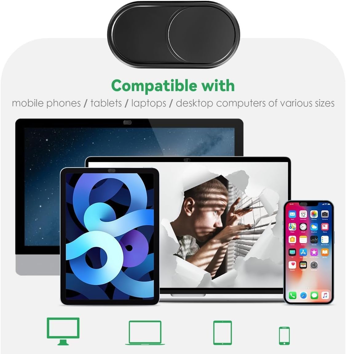 CloudValley Webcam Cover, 0.6mm Ultra-Sottile Metallo Copri Webcam Copertura per MacBook Pro* Air, iPad, Laptop, iMac, PC, Computer, Phone Accessori, 2 Pezzi Nero