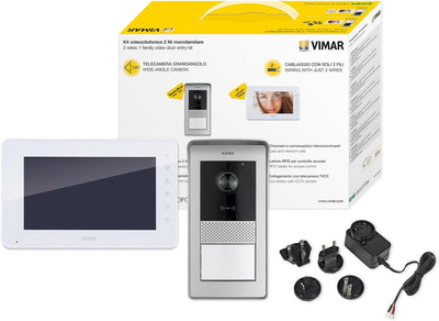 Vimar K42910 Kit videocitofono monofamiliare da parete con con tastiera capacitiva, alimentatore multispina, targa audiovideo RFID, staffe per fissaggio, tradizionale