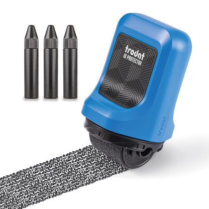 Trodat ID Protector+ Ink Roller, Timbro a Rullo di Inchiostro 3 in 1 per Protezione Dati dal Furto di Identità in 1 Solo Gesto, con Apri-Lettere e Lama Apri-Pacchi Integrati, Rosso Inchiostro Nero