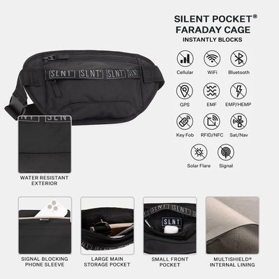 Silent Pocket SLNT Essentials Borsa a tracolla Faraday con blocco del segnale e tasca per ridurre i campi elettromagnetici, per uso in rete o fuori rete