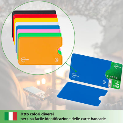 fouraces 8x porta tessere carte di credito con protezione RFID - proteggi tessera, schermato - per bancomat, blocking, protection
