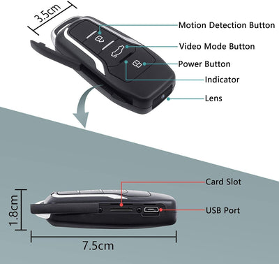 OTADUG Telecamera Spia Chiave Auto, 16 GB Telecamera Nascosta 1080P con Monitoraggio del Movimento, Registrazione Video e Audio, Batteria a Lunga Durata da 6 Ore