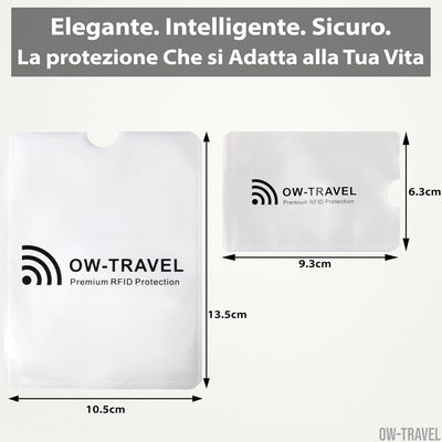 OW-Travel Custodie Blocco RFID. Protezione RFID per Porta Carte di Credito Uomo e Donna e Custodia Passaporto. Proteggi Carte di Credito Contactless. Porta Bancomat Schermato + Custodie Passaporto, 14