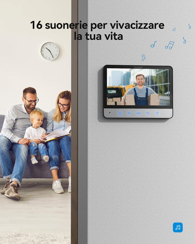 TMEZON Videocitofono 4 fili Monofamiliare Citofoni,Monitor Colori 7 pollici e Campanello esterno con telecamera Visione Notturna,V20