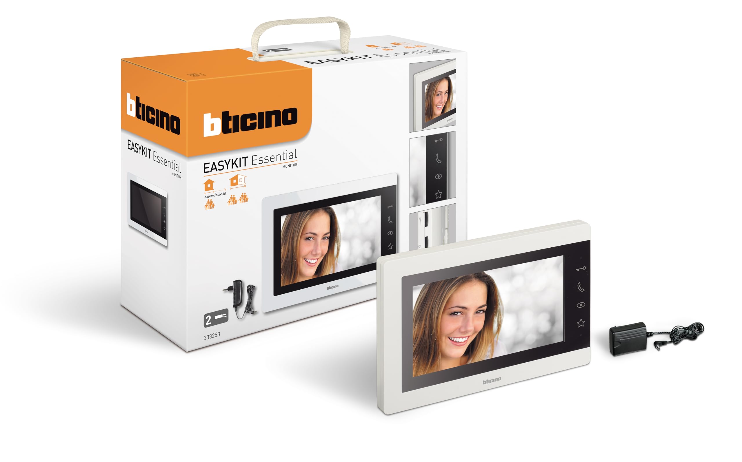 BTICINO 317913 Videocitofono Easykit Essential, Kit Monofamiliare Espandibile, Plug-In 2 Fili, Monitor 7" a Colori, Vivavoce, Visione Notturna, Audio Bidirezionale, Pulsantiera Esterna con Telecamera