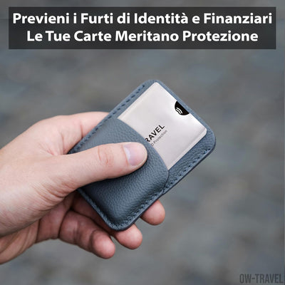 OW-Travel Custodie Blocco RFID. Protezione RFID per Porta Carte di Credito Uomo e Donna e Custodia Passaporto. Proteggi Carte di Credito Contactless. Porta Bancomat Schermato + Custodie Passaporto, 14