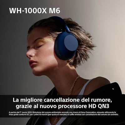 Cuffie wireless premium Sony WH-1000XM6 con cancellazione del rumore, audio ad alta risoluzione, massimo comfort, design pieghevole, custodia resistente, batteria da 30 ore, iOS e Android - Nero