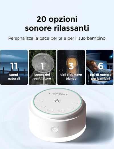 Momcozy Sound Machine - 20 Suoni Rilassanti & Luce Touch, Rumore Bianco Portatile per Bambini e Adulti con Timer del Sonno e Memoria | Compagna di Viaggio Perfetta & Must-Have per la Cameretta