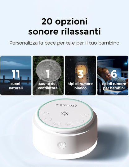 Momcozy Sound Machine - 20 Suoni Rilassanti & Luce Touch, Rumore Bianco Portatile per Bambini e Adulti con Timer del Sonno e Memoria | Compagna di Viaggio Perfetta & Must-Have per la Cameretta