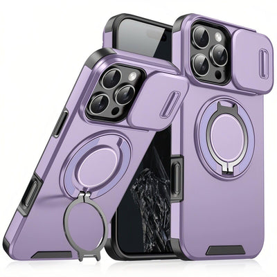Mixroom - Custodia Cover per iPhone 13 Protezione Antiurto Militare con Supporto cellulare a stand Cavalletto ad Anello Magnetico Copertura Fotocamera Slide Scorrevole C07 Nero