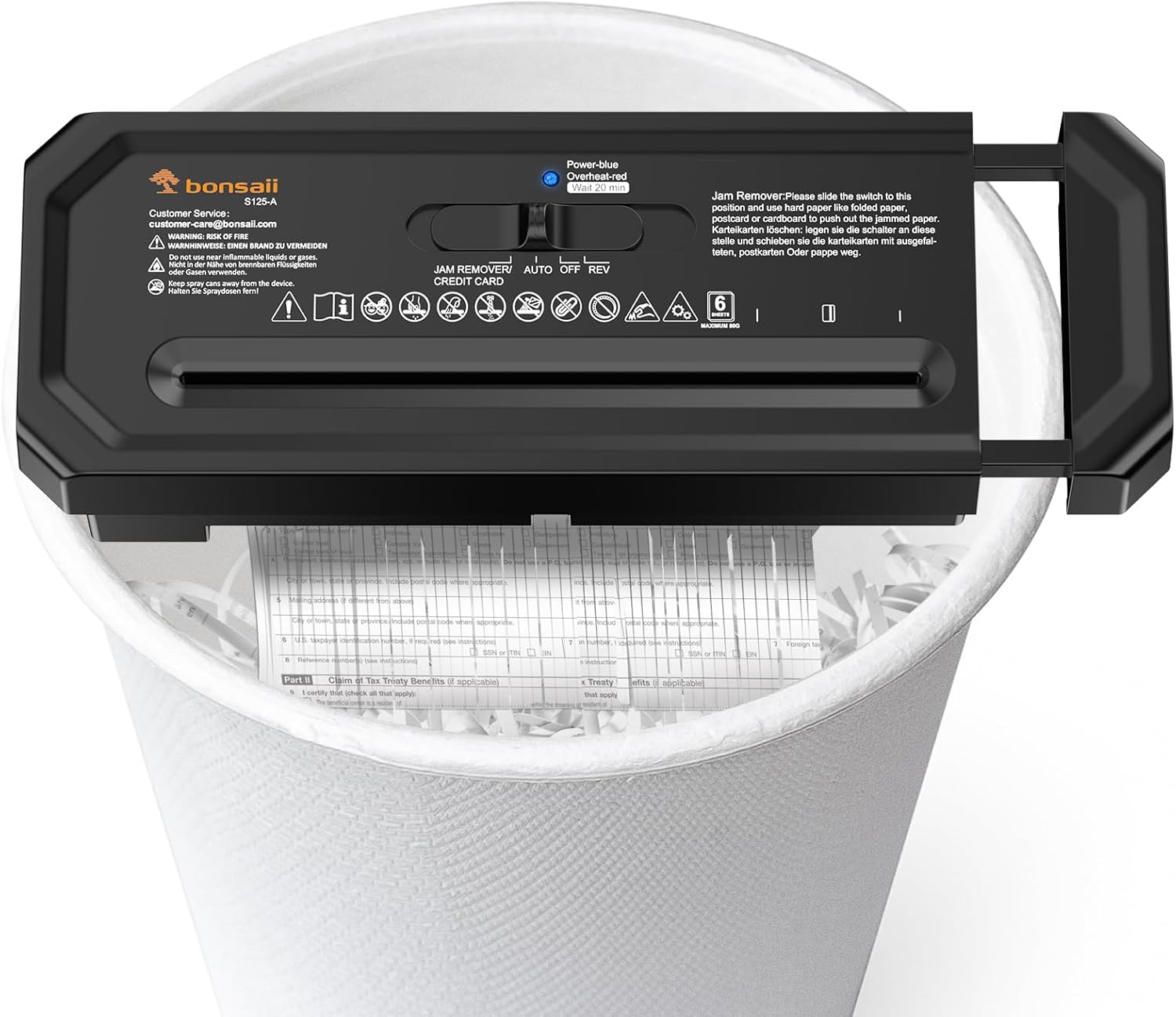 Bonsaii Tritadocumenti da 6 fogli, compatto per ufficio domestico; tritura carte di credito a strisce, P-2, design portatile con manico estendibile, S125-A