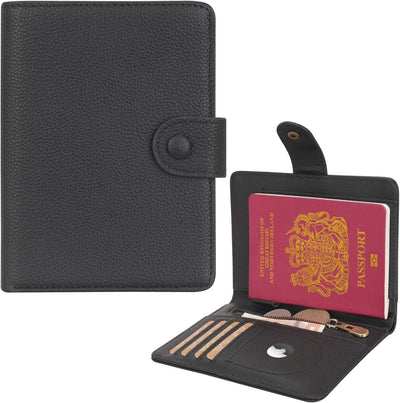 WASON Porta Passaporto in Vera Pelle con RFID, Portafoglio da Viaggio, Scomparti Carte, Tasca Contanti, Portamonete, Slot Tracker, Organizzatore Biglietti Aerei per Uomo e Donna(Zwart)