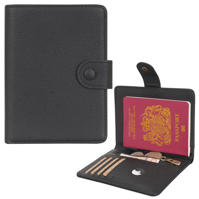 WASON Porta Passaporto in Vera Pelle con RFID, Portafoglio da Viaggio, Scomparti Carte, Tasca Contanti, Portamonete, Slot Tracker, Organizzatore Biglietti Aerei per Uomo e Donna(Zwart)