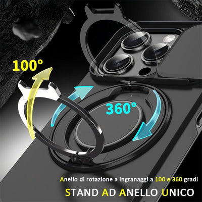 Mixroom - Custodia Cover per iPhone 13 Protezione Antiurto Militare con Supporto cellulare a stand Cavalletto ad Anello Magnetico Copertura Fotocamera Slide Scorrevole C07 Nero
