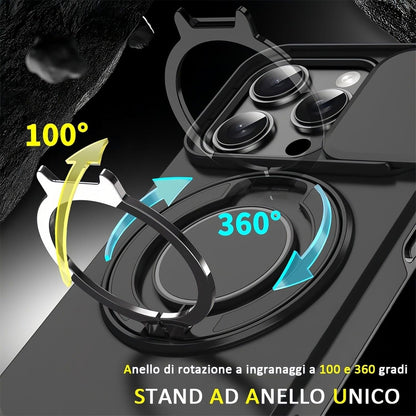 Mixroom - Custodia Cover per iPhone 13 Protezione Antiurto Militare con Supporto cellulare a stand Cavalletto ad Anello Magnetico Copertura Fotocamera Slide Scorrevole C07 Nero