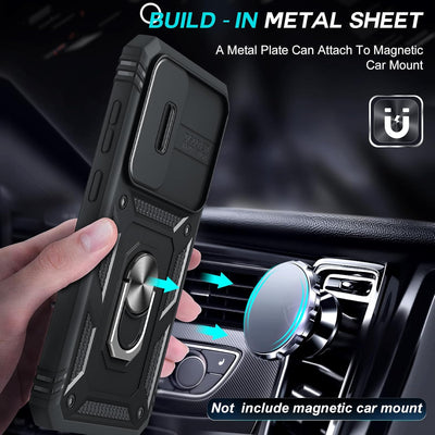 LeYi Cover per Samsung S24 con Vetro Temperato [2 Pack],Custodia con Protezione Fotocamera [Slidable] Antiurto Grado Militare 360° Anello Supporto TPU Bumper CustodieSamsung S 24 5G, Nero