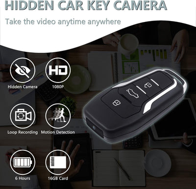 OTADUG Telecamera Spia Chiave Auto, 16 GB Telecamera Nascosta 1080P con Monitoraggio del Movimento, Registrazione Video e Audio, Batteria a Lunga Durata da 6 Ore