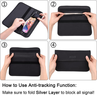Wisdompro Faraday borsa con schermo protettivo, blocca i segnali RFID, custodia a forma di borsa per proteggere la privacy del cellulare e chiavi auto, anti-tracciamento e anti-spionaggio, nero, L
