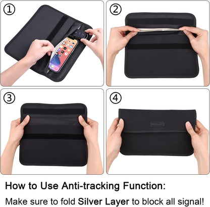 Wisdompro Faraday borsa con schermo protettivo, blocca i segnali RFID, custodia a forma di borsa per proteggere la privacy del cellulare e chiavi auto, anti-tracciamento e anti-spionaggio, nero, L