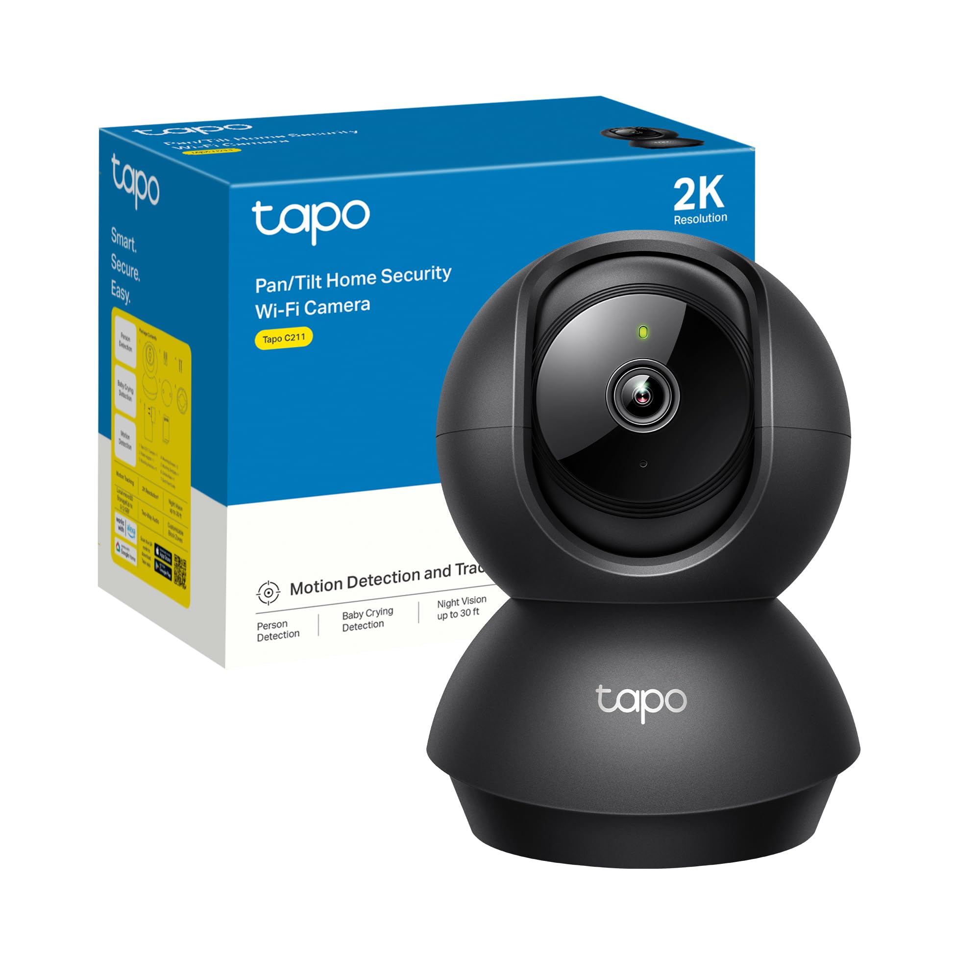 Tapo C210 Telecamera Wi-Fi Interno 2K(3MP), Videocamera Sorveglianza, Visione Notturna, Notifiche in Tempo Reale, Storage su Cloud, MicroSD fino a 512GB, Funziona con Alexa e Google Assistant
