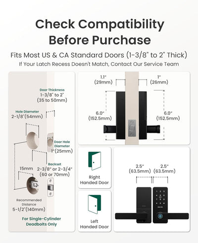DESLOC B200L Fingerprint Smart Lock with Handle, Keyless Entry Door Locks for Front Door and Bedrooms, App Control, Touchscreen Keypad, Auto-Lock, 12-Month Battery, Emergency Power Port, IP54 Black