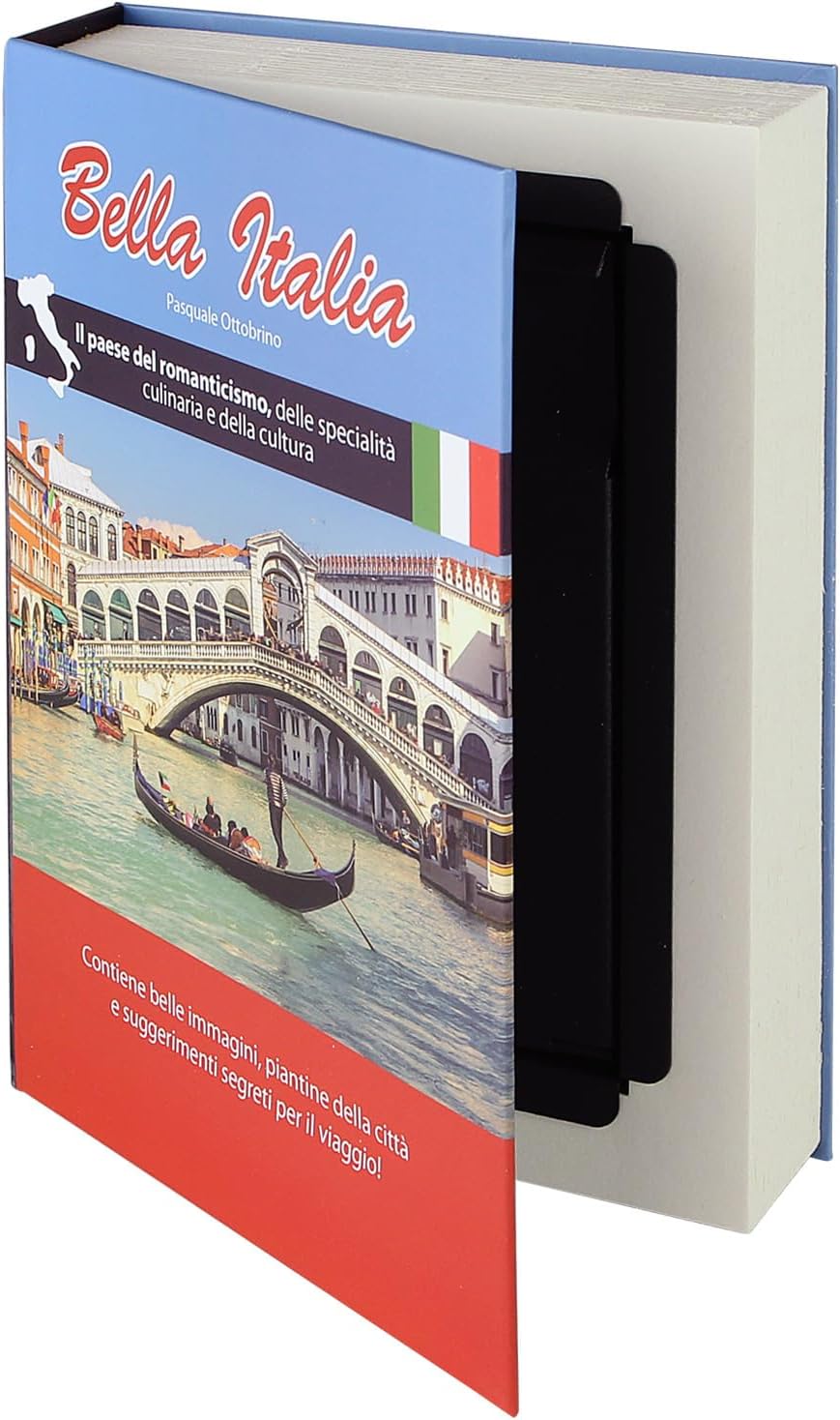HMF 80935 Cassaforte da baia, cassetta portavalori mimetizzata, pagine di carta autentica | “Bella Italia” | 23 x 15 x 4 cm | iscrizione in italiano