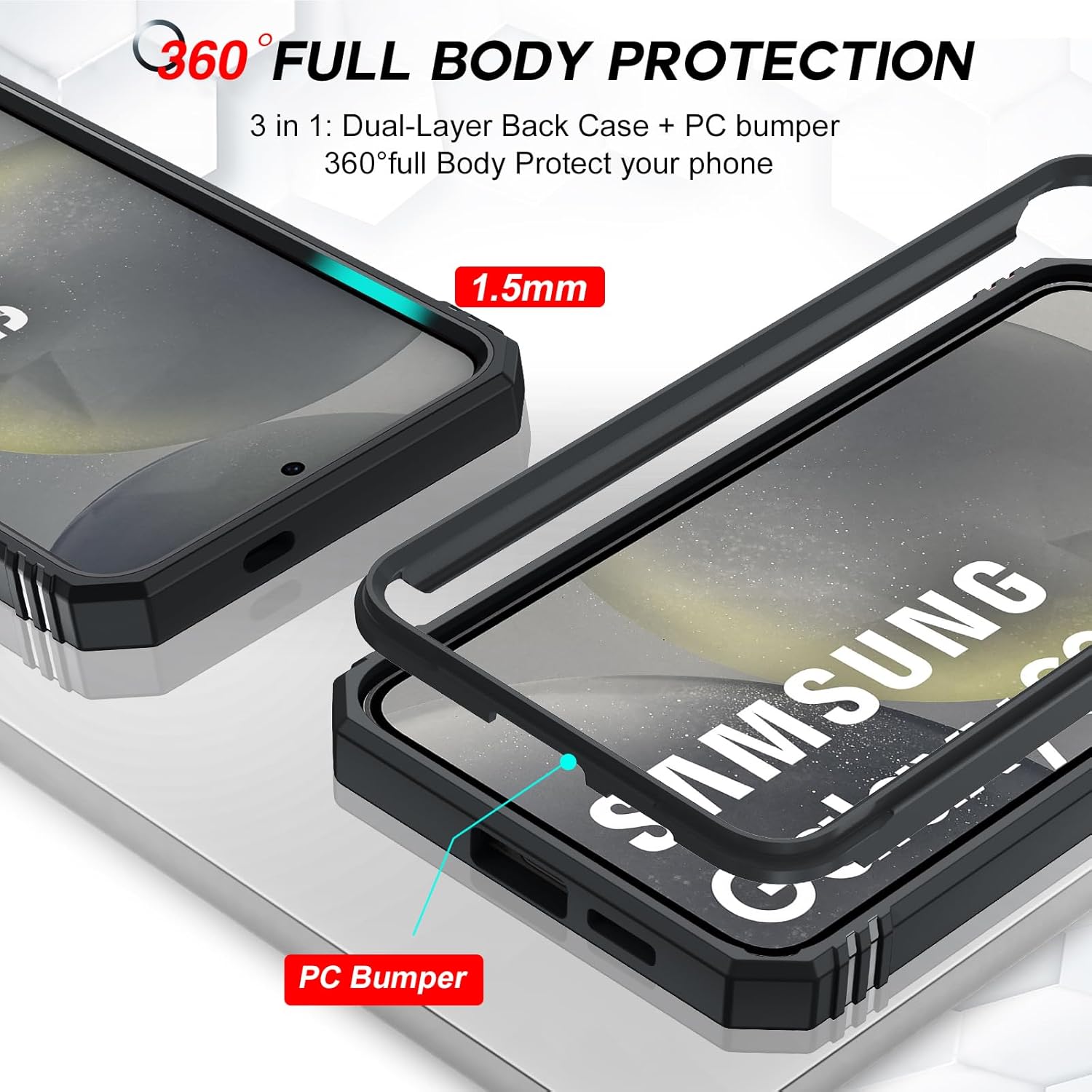 LeYi Cover per Samsung S24 con Vetro Temperato [2 Pack],Custodia con Protezione Fotocamera [Slidable] Antiurto Grado Militare 360° Anello Supporto TPU Bumper CustodieSamsung S 24 5G, Nero