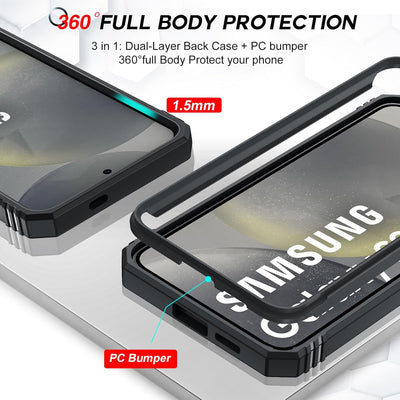 LeYi Cover per Samsung S24 con Vetro Temperato [2 Pack],Custodia con Protezione Fotocamera [Slidable] Antiurto Grado Militare 360° Anello Supporto TPU Bumper CustodieSamsung S 24 5G, Nero