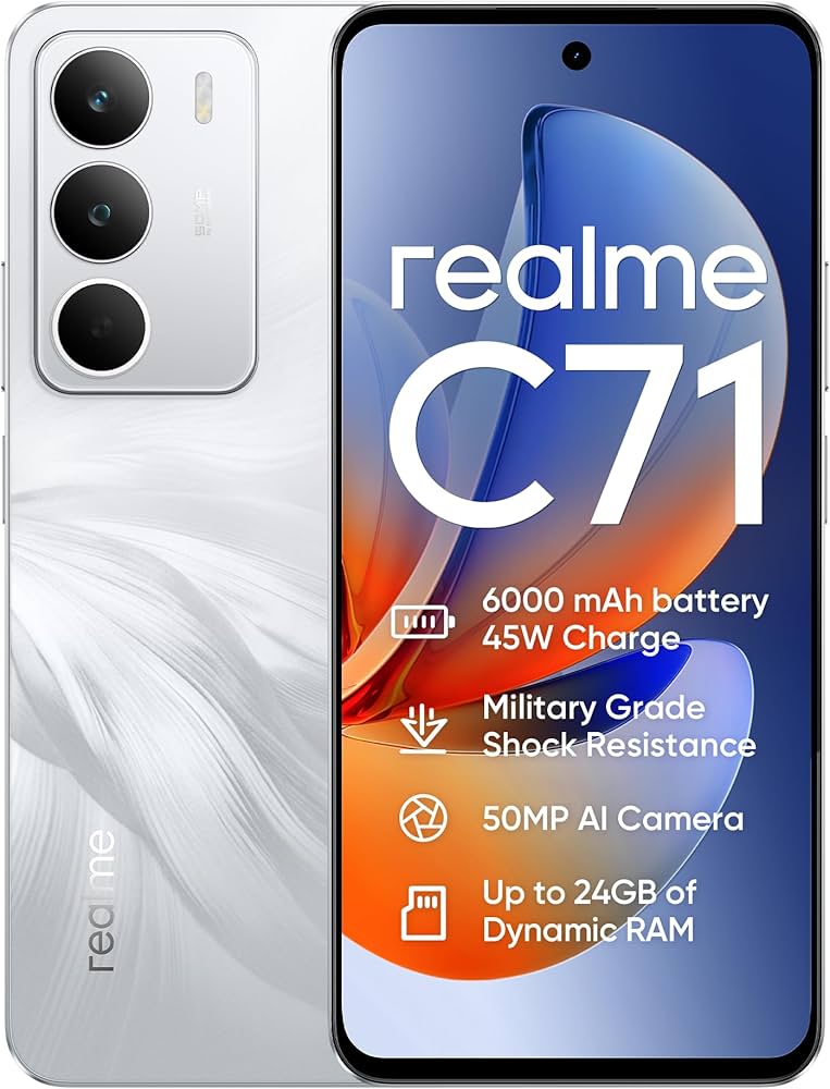 Realme C71 Smartphone – 6.67" Display, 8GB RAM, 256GB Storage, 50MP Camera, White