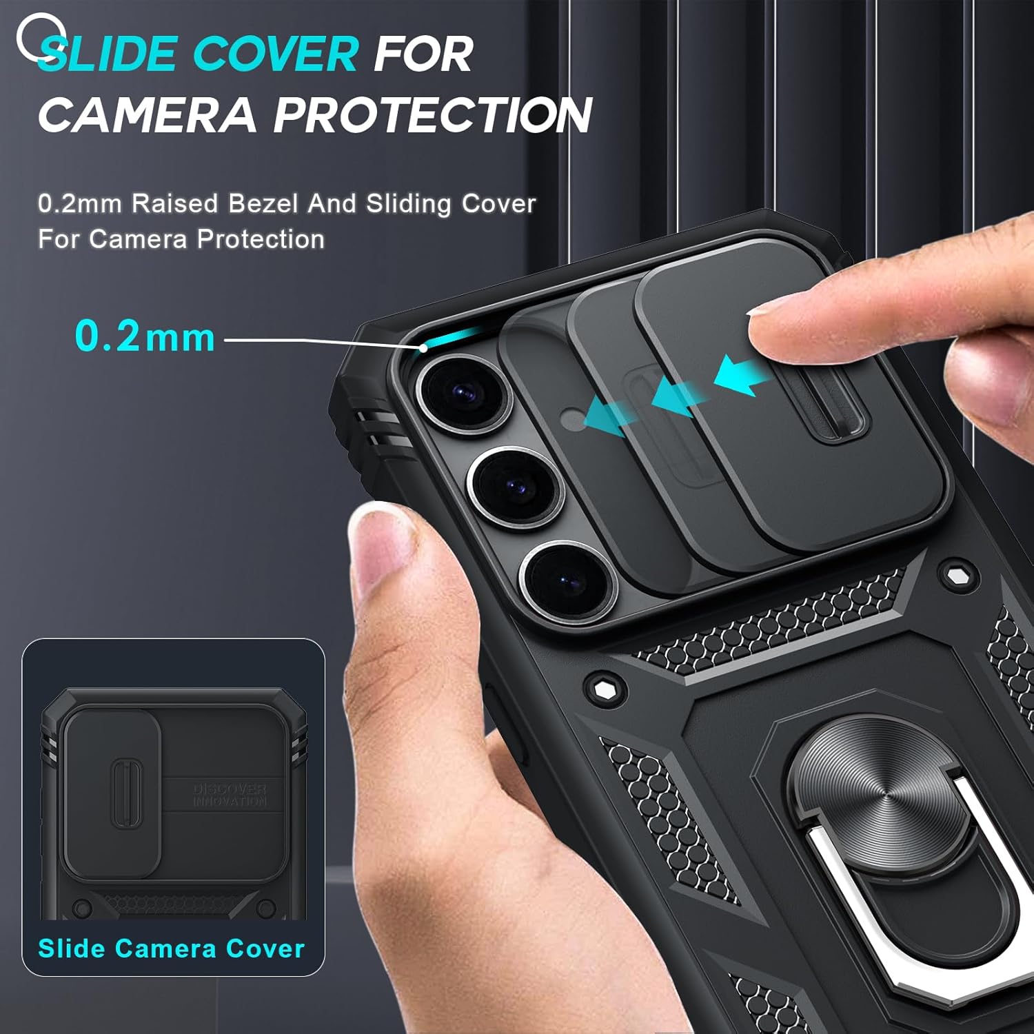 LeYi Cover per Samsung S24 con Vetro Temperato [2 Pack],Custodia con Protezione Fotocamera [Slidable] Antiurto Grado Militare 360° Anello Supporto TPU Bumper CustodieSamsung S 24 5G, Nero