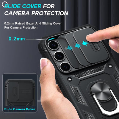 LeYi Cover per Samsung S24 con Vetro Temperato [2 Pack],Custodia con Protezione Fotocamera [Slidable] Antiurto Grado Militare 360° Anello Supporto TPU Bumper CustodieSamsung S 24 5G, Nero