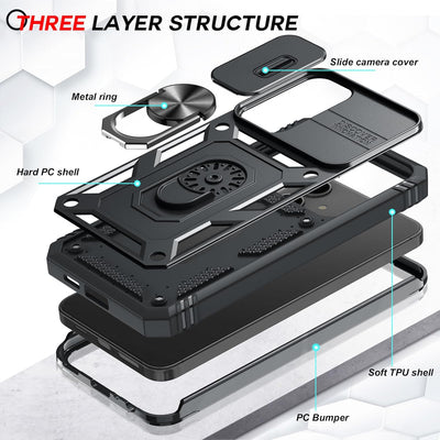 LeYi Cover per Samsung S24 con Vetro Temperato [2 Pack],Custodia con Protezione Fotocamera [Slidable] Antiurto Grado Militare 360° Anello Supporto TPU Bumper CustodieSamsung S 24 5G, Nero