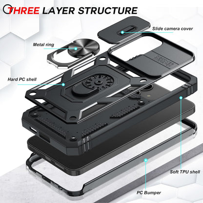 LeYi Cover per Samsung S24 con Vetro Temperato [2 Pack],Custodia con Protezione Fotocamera [Slidable] Antiurto Grado Militare 360° Anello Supporto TPU Bumper CustodieSamsung S 24 5G, Nero