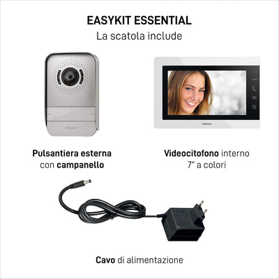 BTICINO 317913 Videocitofono Easykit Essential, Kit Monofamiliare Espandibile, Plug-In 2 Fili, Monitor 7" a Colori, Vivavoce, Visione Notturna, Audio Bidirezionale, Pulsantiera Esterna con Telecamera