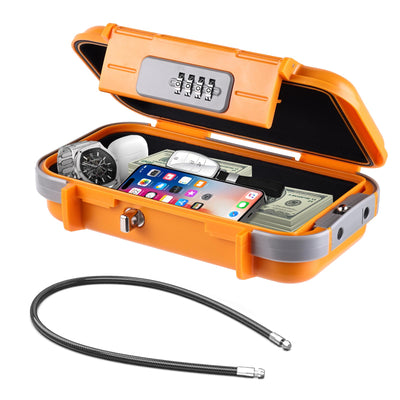 Cassaforte portatile con codice - Impermeabile e antifurto - Cassaforte da viaggio - Con cavo metallico rimovibile - Per la spiaggia, le auto, l'ufficio, le vacanze - Nero