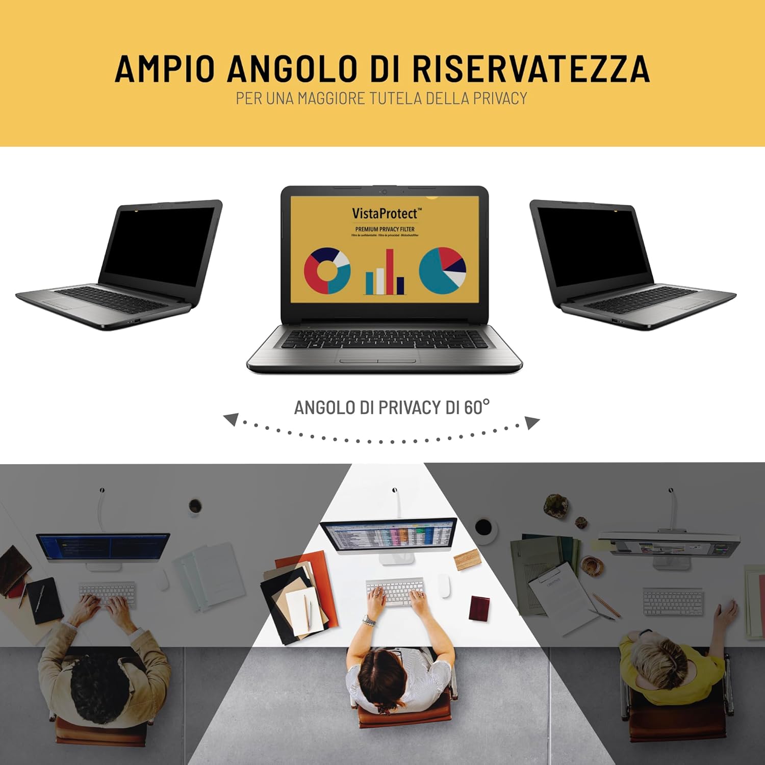 VistaProtect – Filtro Privacy Premium & Filtro Anti Luce Blu, per Laptop & Notebook (14 Pollici - 16:10)
