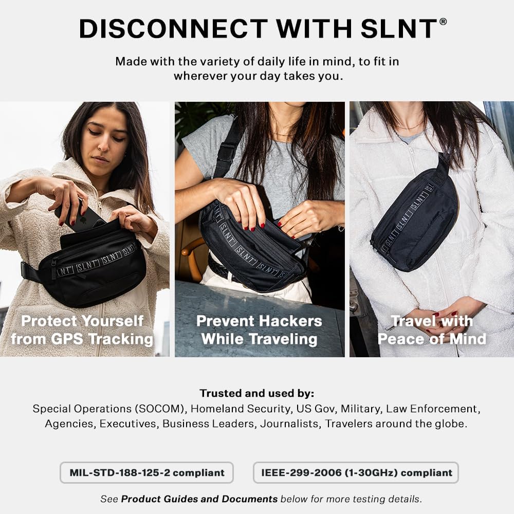 Silent Pocket SLNT Essentials Borsa a tracolla Faraday con blocco del segnale e tasca per ridurre i campi elettromagnetici, per uso in rete o fuori rete