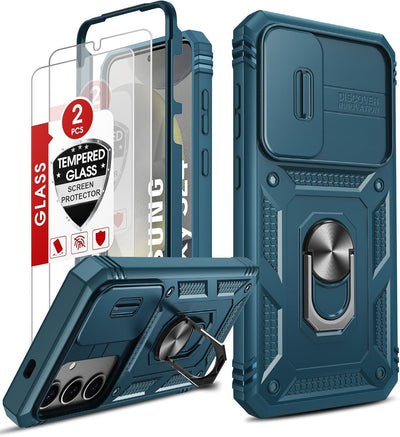 LeYi Cover per Samsung S24 con Vetro Temperato [2 Pack],Custodia con Protezione Fotocamera [Slidable] Antiurto Grado Militare 360° Anello Supporto TPU Bumper CustodieSamsung S 24 5G, Nero