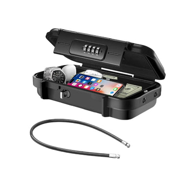 Cassaforte portatile con codice - Impermeabile e antifurto - Cassaforte da viaggio - Con cavo metallico rimovibile - Per la spiaggia, le auto, l'ufficio, le vacanze - Nero