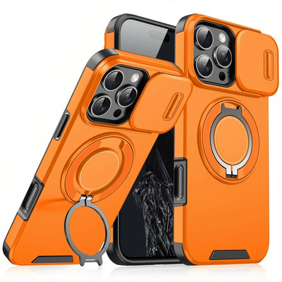 Mixroom - Custodia Cover per iPhone 13 Protezione Antiurto Militare con Supporto cellulare a stand Cavalletto ad Anello Magnetico Copertura Fotocamera Slide Scorrevole C07 Nero