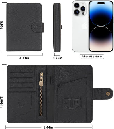 WASON Porta Passaporto in Vera Pelle con RFID, Portafoglio da Viaggio, Scomparti Carte, Tasca Contanti, Portamonete, Slot Tracker, Organizzatore Biglietti Aerei per Uomo e Donna(Zwart)
