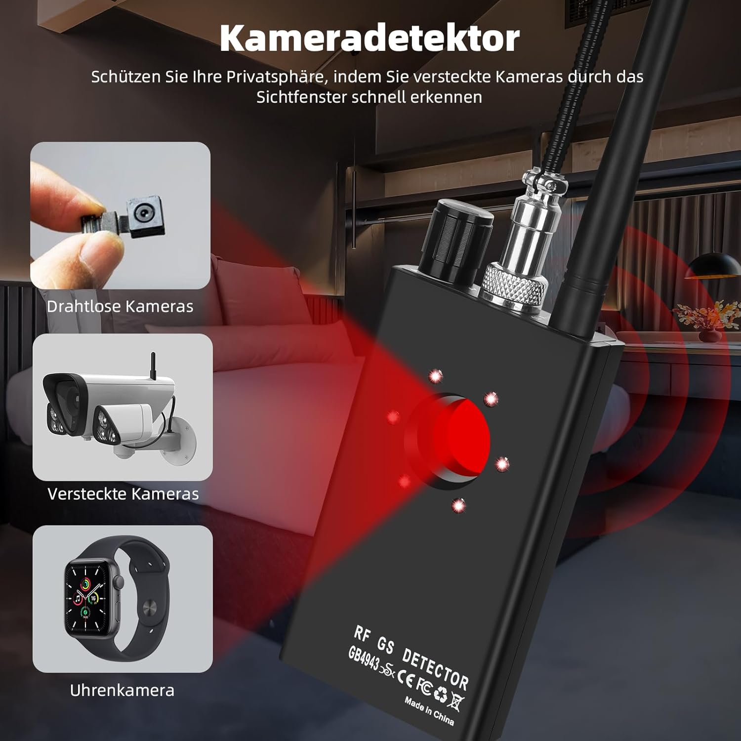 Rilevatore Microspie 4 in 1 – Rilevatore di Telecamere Nascoste, GPS Tracker, RF Signal Scanner e Forte Rilevatore Magnetico con 5 Livelli di Sensibilità per Casa Ufficio Hotel